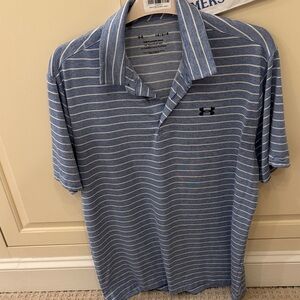 Under Armour Men's Polo in Blue and White Stripes
